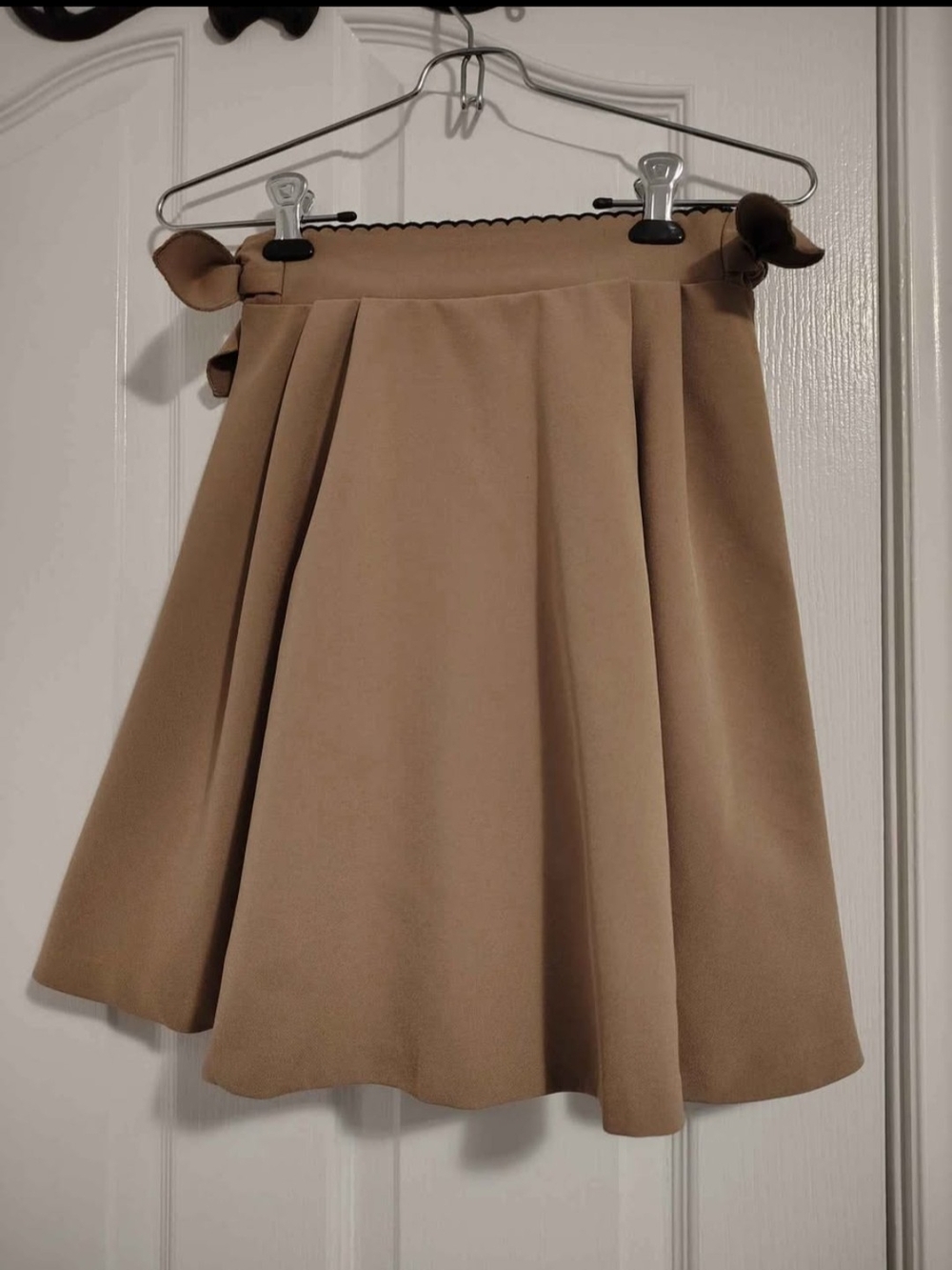 Classic A-Line Tan Skirt with Bow Detail